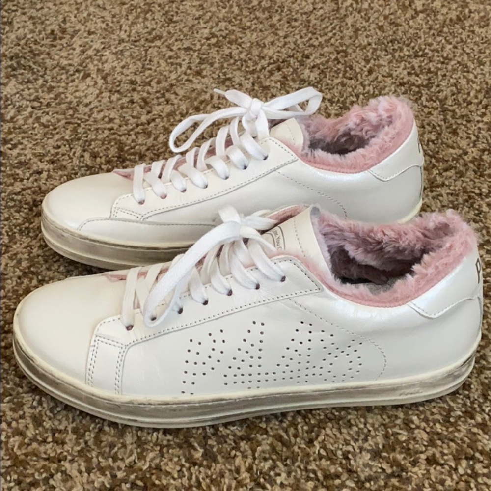 P448 White & Pink Fur Sneakers